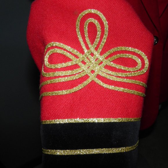 Women's Red Wool Blazer Jacket w/ Metallic Scroll - Picture 7 of 9